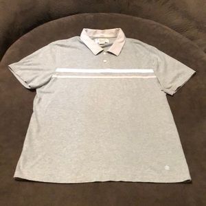 Penguin Rugby Style S/S Cotton Polo. Heather Grey. White and Tan lines. XL. EUC